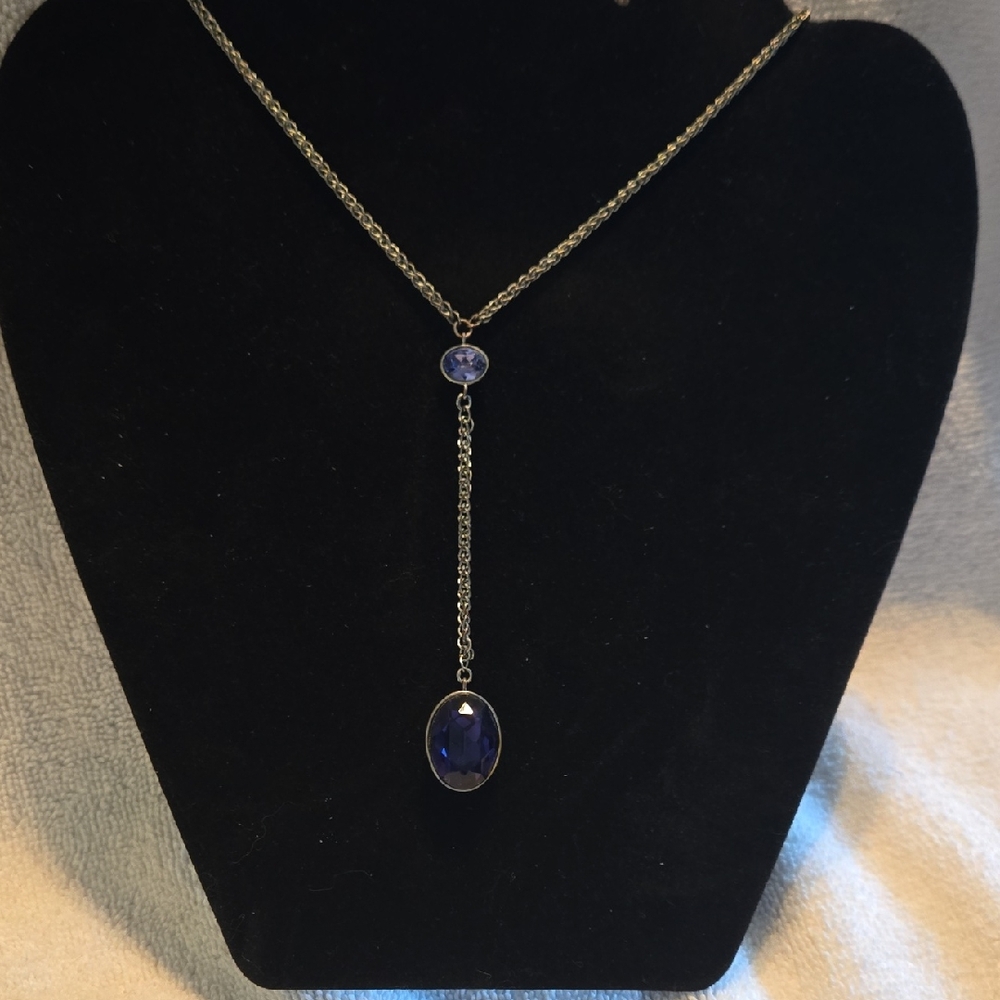 17" Tiered Purple Pendant Silver Necklace